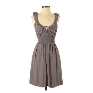 Anthropologie Floreat Large Silk Mini Dress Ruffle Milkmaid Dainty Grey  Y2K Top